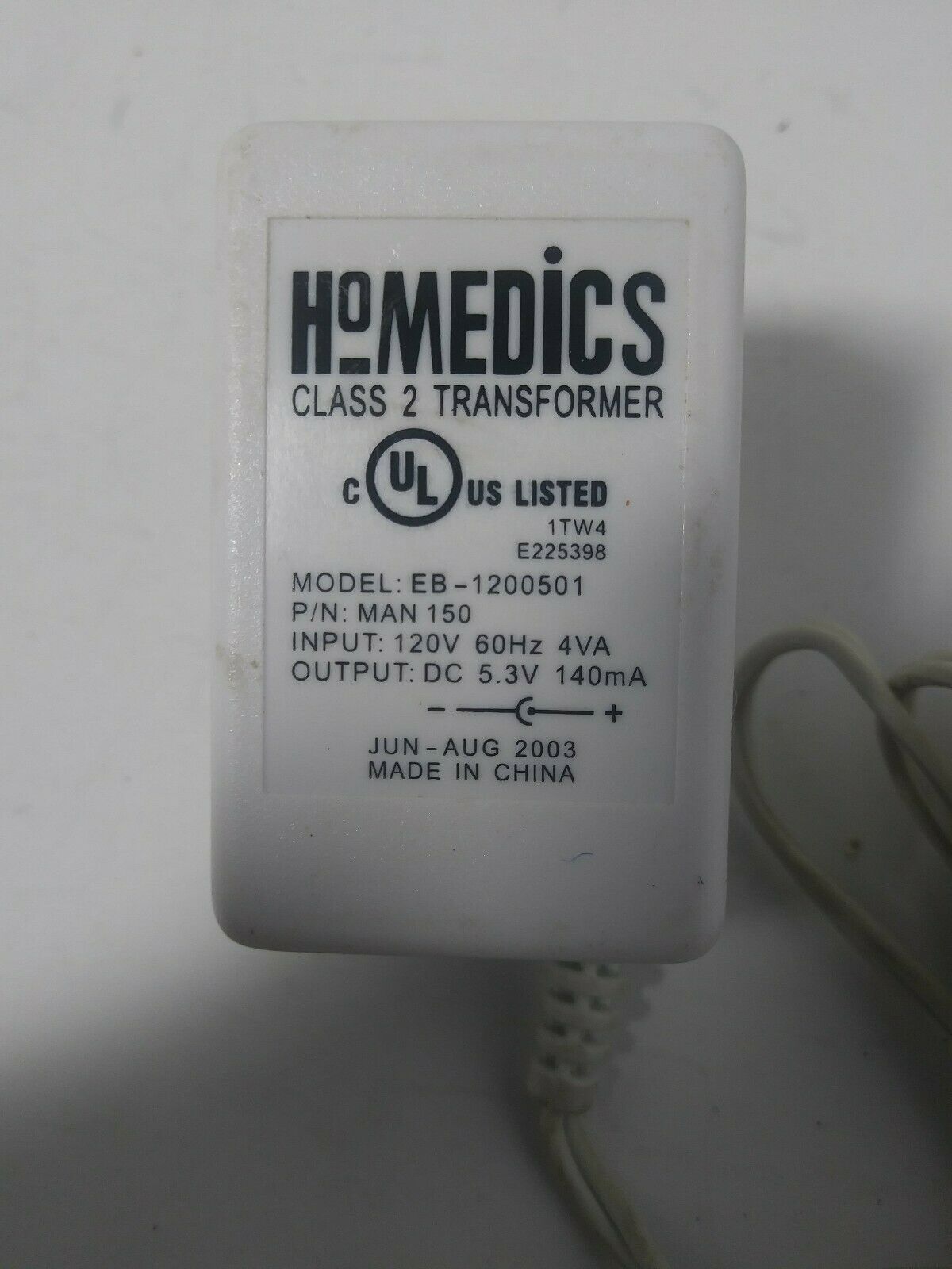 New 5.3V 140mA Homedics EB-1200501 MAN 150 Class 2 Transformer Power Supply Ac Adapter